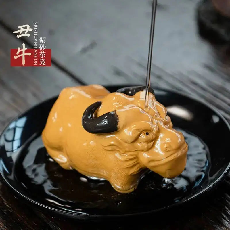 Purple Clay Tea Pet Cow Figurine Handmade Sculpture Little Cow Tea Play Tea Tray Oasis Select