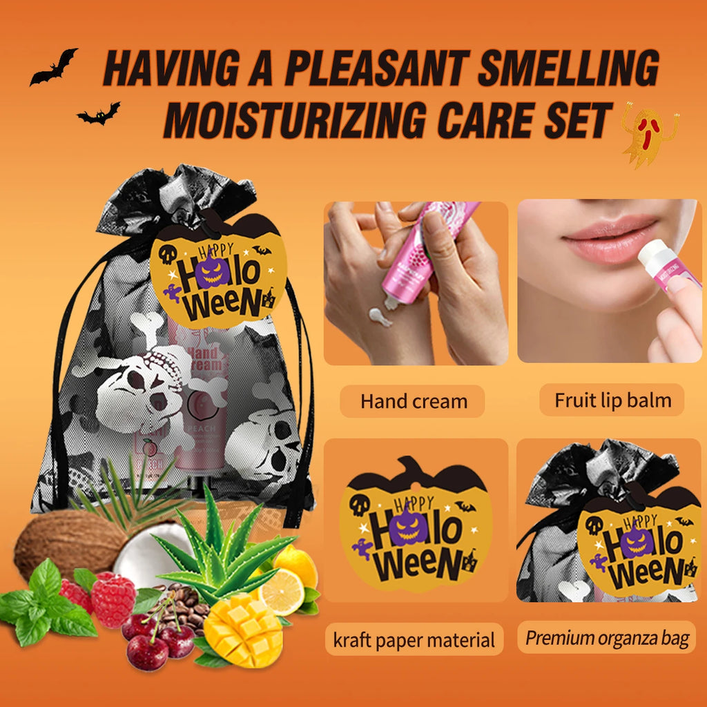 12 Halloween gift sets/box, lip balm set, hand cream set, Easter, skull mesh bag and pumpkin card, Trick or treat Oasis Select