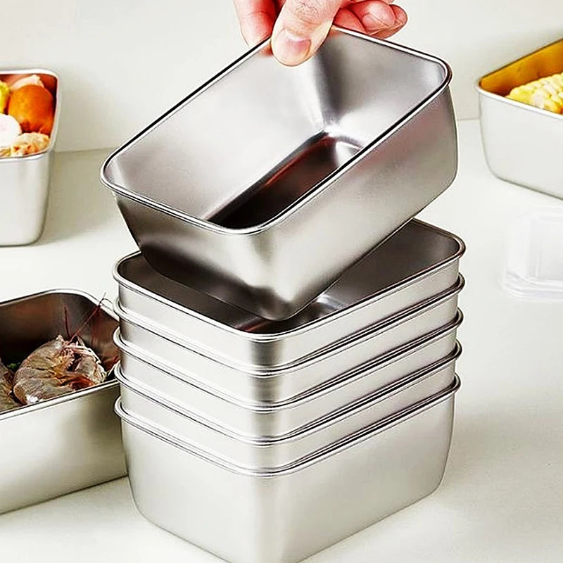 1PC Stainless Steel Refrigerator Food Storage Box With Plastic Lid Prepare Food Freshness Preservation Box Picnic Box Oasis Select