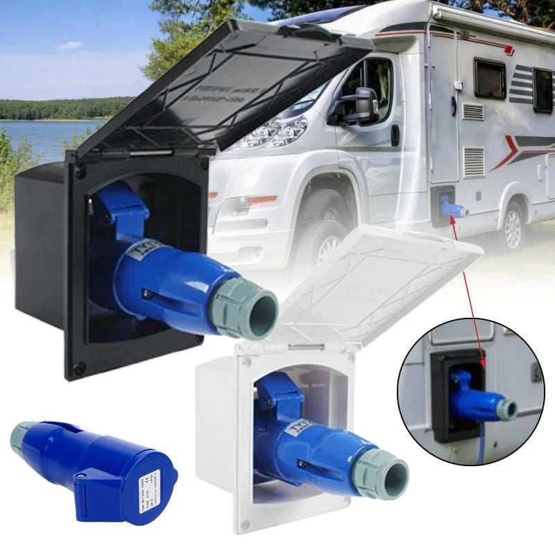 External Flush Hook Up RV External Electrical Socket with Cover 220V-240V 16A Waterproof Plug Socket Apply To Caravan Camper Car Oasis Select