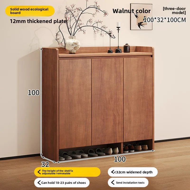 Solid wood shoe cabinet New Chinese-style household large-capacity storage porch cabinet dust-proof shoe rack Oasis Select 3-Walnut 100CM