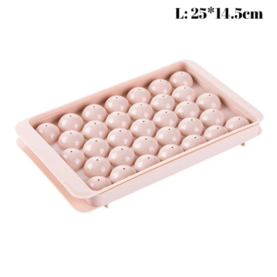 3D Round Ice Cube Tray with Lid Plastic Diamond Style Ice Mold Refrigerator Spherical DIY Moulds Ice Ball Maker Kitchen Tools Oasis Select 33grids-round-pink-L