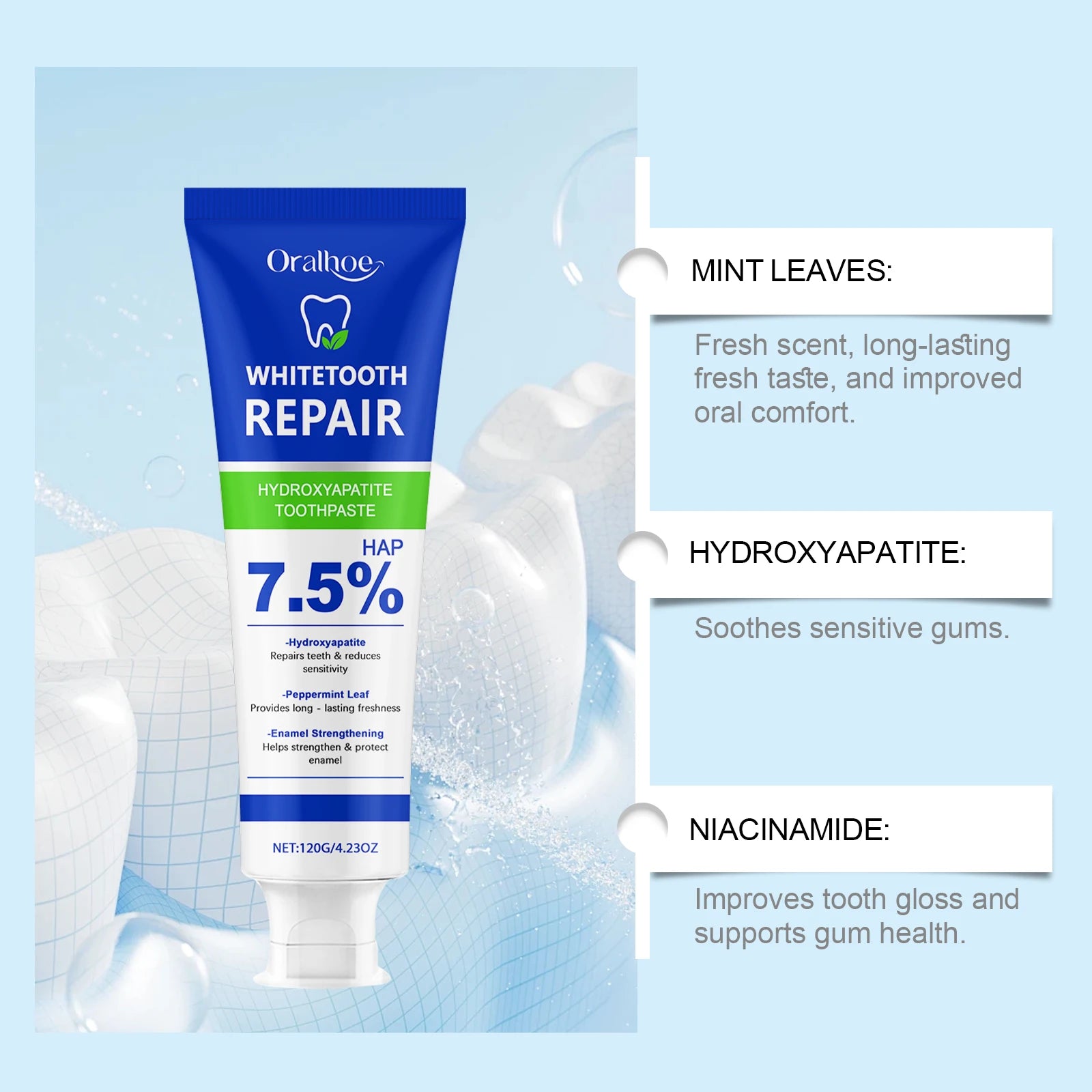 Repair Hydroxyapatite Toothpaste Remove Bad Breath Plaque Stain Deep Cleaning Stains Brightening Teeth Toothpaste Oasis Select