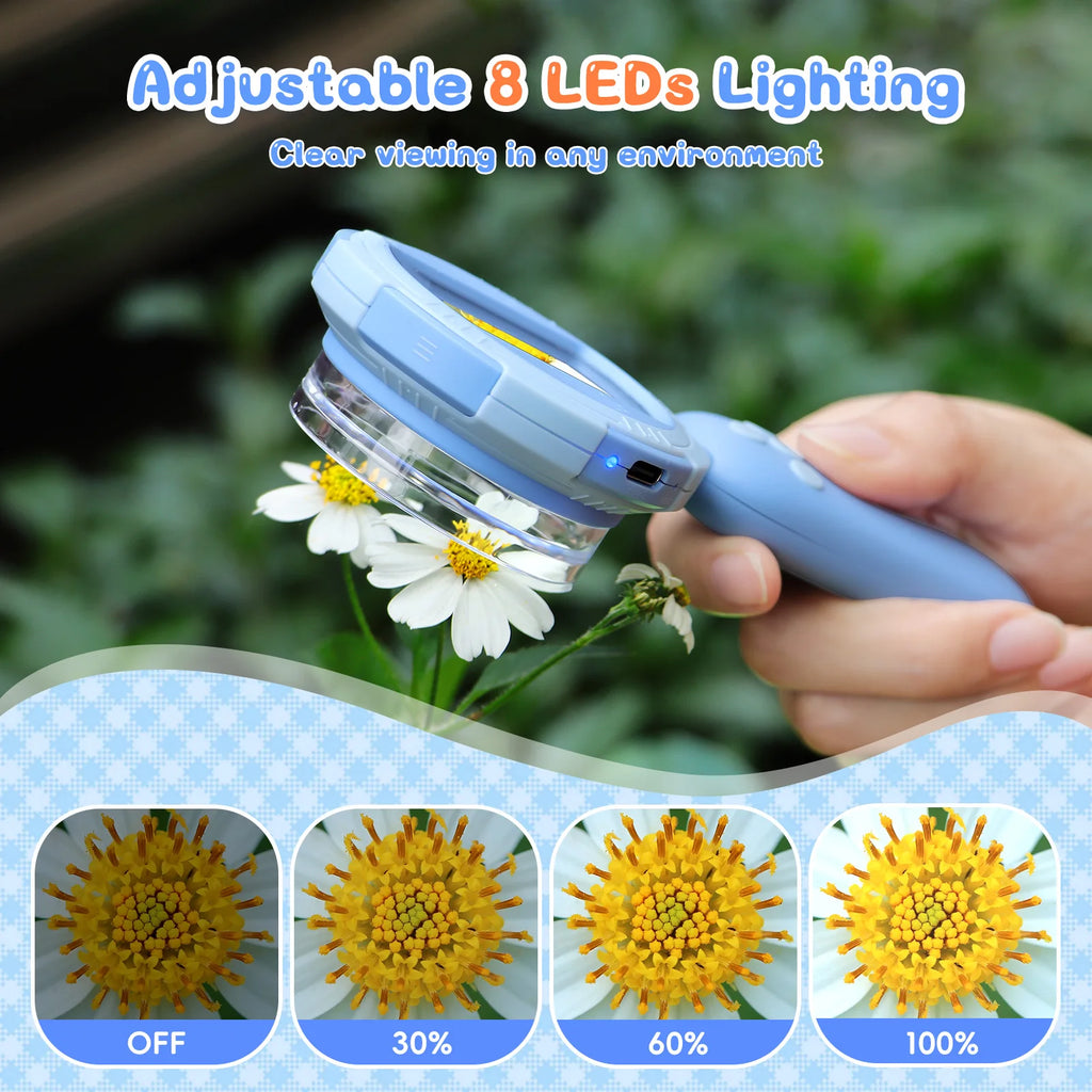 Kids Digital Microscope 1000X 2inch IPS Handheld Microscope for Kids with 8 Leds Mini Magnifying Glass Christmas Birthday Gift Oasis Select
