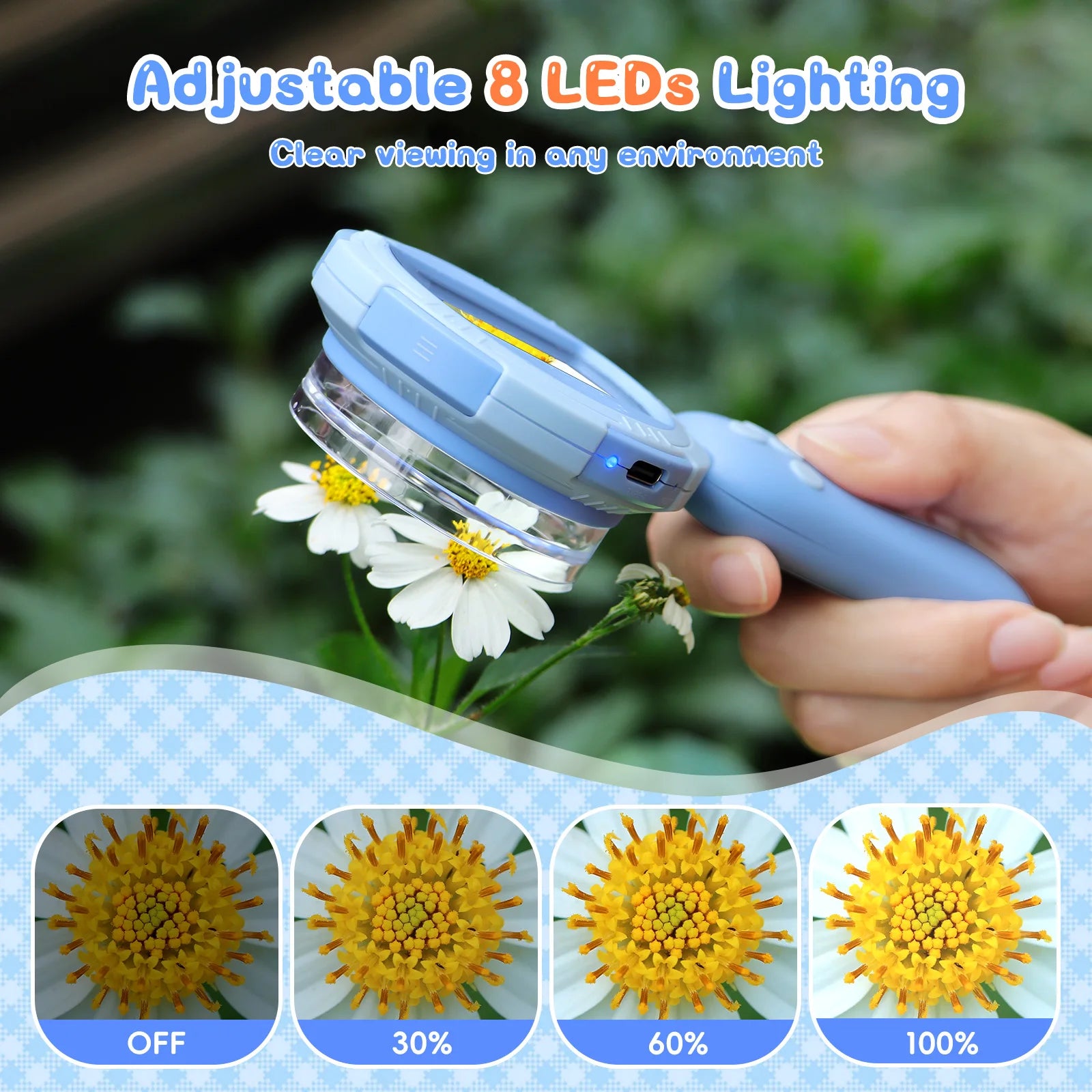 Kids Digital Microscope 1000X 2inch IPS Handheld Microscope for Kids with 8 Leds Mini Magnifying Glass Christmas Birthday Gift Oasis Select