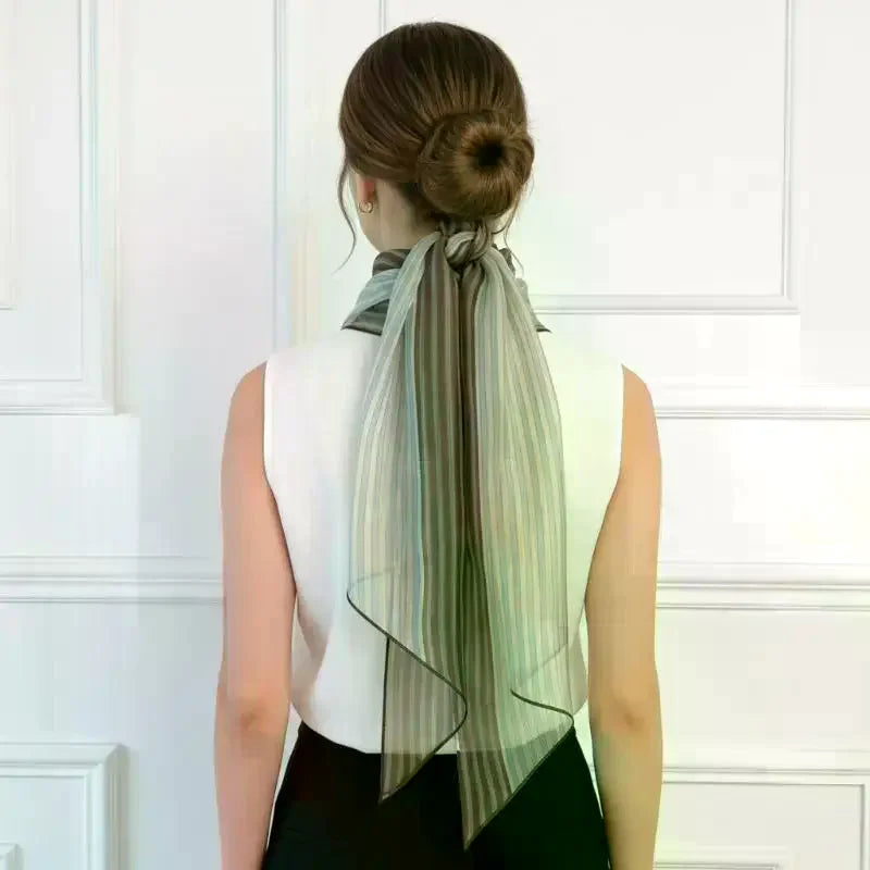 Striped Silk Scarf Women Lightweight Breathable Fashion Neck Head Scarf Daily Office Travel Beach Accessory Office Daily Wear Oasis Select