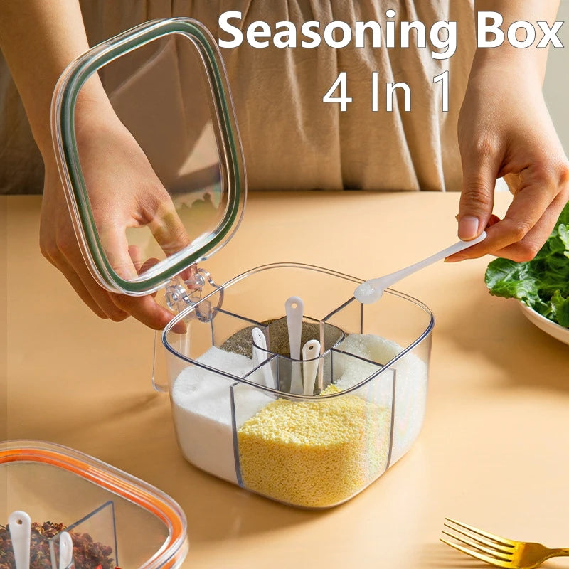 Multi-grid Salt Seasoning Box with Spoons and Sealed Lid Transparent Spice Jar Chili Powder Sugar Bowl Moisture-proof Container Oasis Select