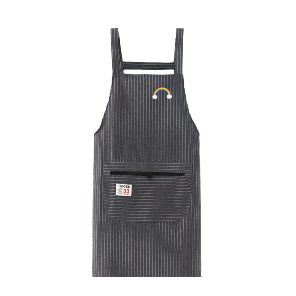 Kitchen Oil Resistant Aprons Striped Zippered Cotton Apron With Straps Breathable Apron Women's Dirt Resistant Work Clothes Oasis Select Grey