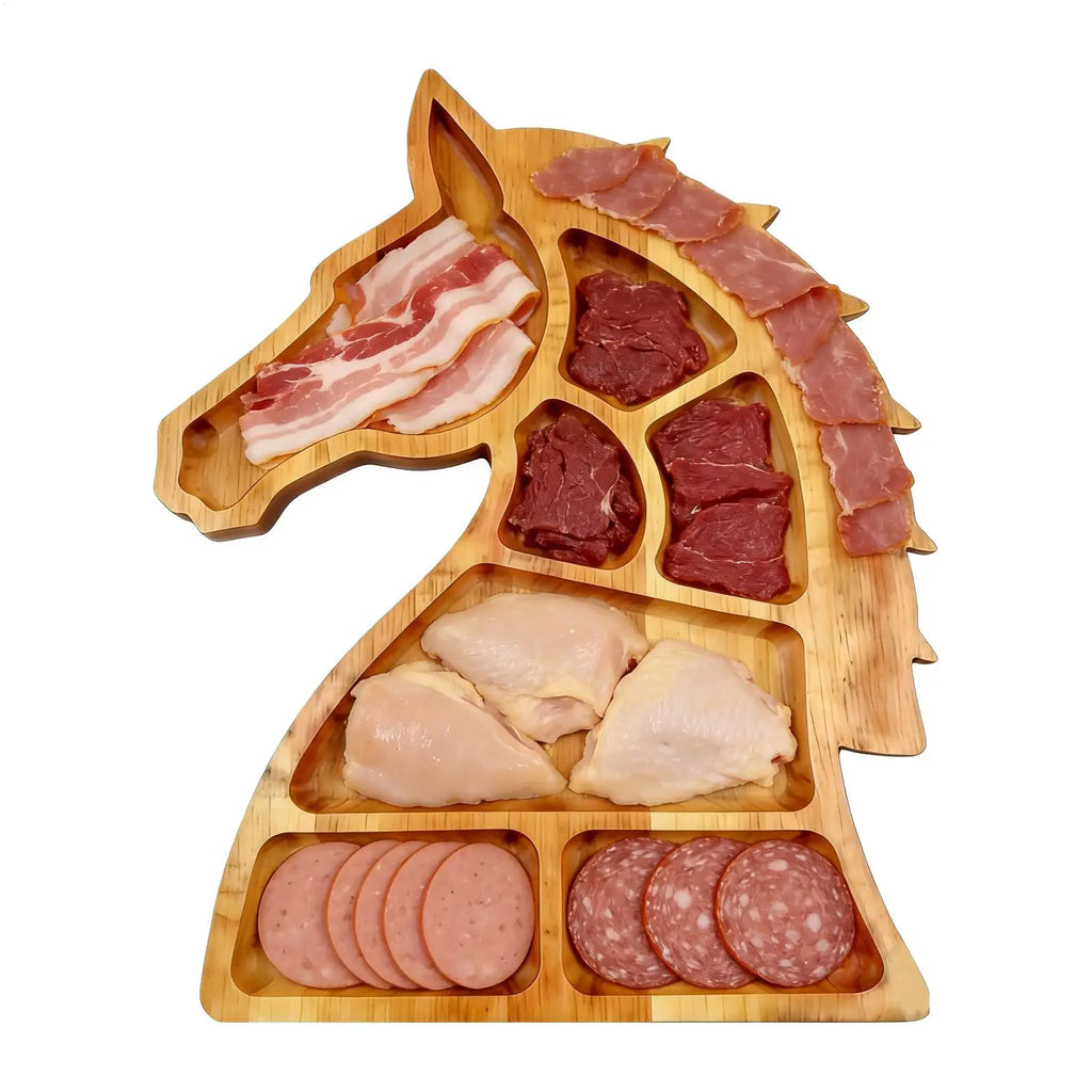 Wooden Serving Tray Horse Head Design Platters with Compartments Wood Decorative Tray for Candy Charcuterie Cookie Cupcake Fruit Oasis Select