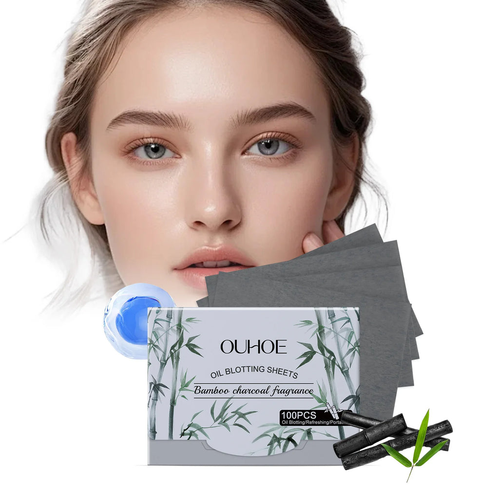 100pcs Bamboo Charcoal Oil Blotting Paper Facial Oil Absorbing Sheets Matte Face Oil Control Portable & Gentle for Oily Skin Oasis Select