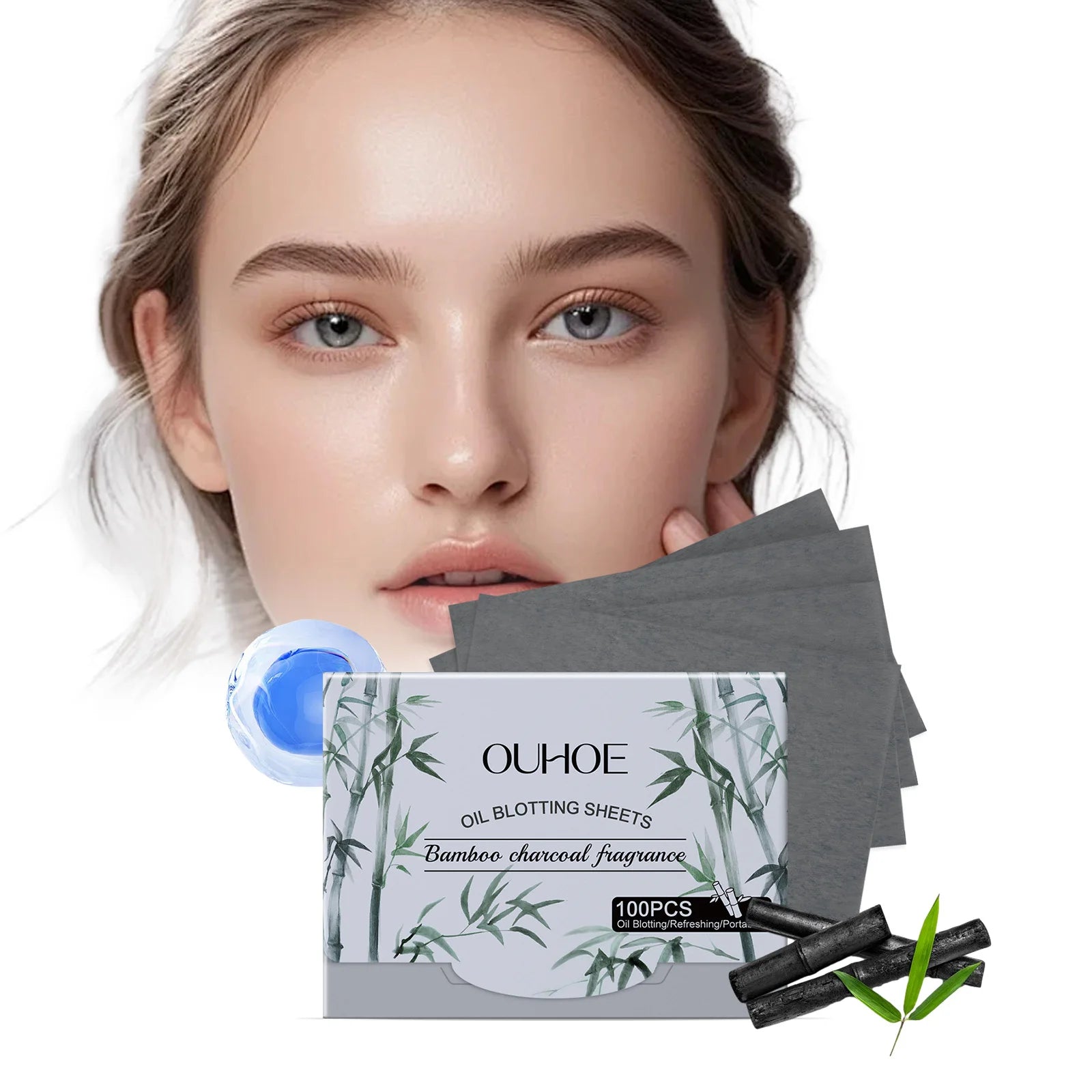 100pcs Bamboo Charcoal Oil Blotting Paper Facial Oil Absorbing Sheets Matte Face Oil Control Portable & Gentle for Oily Skin Oasis Select