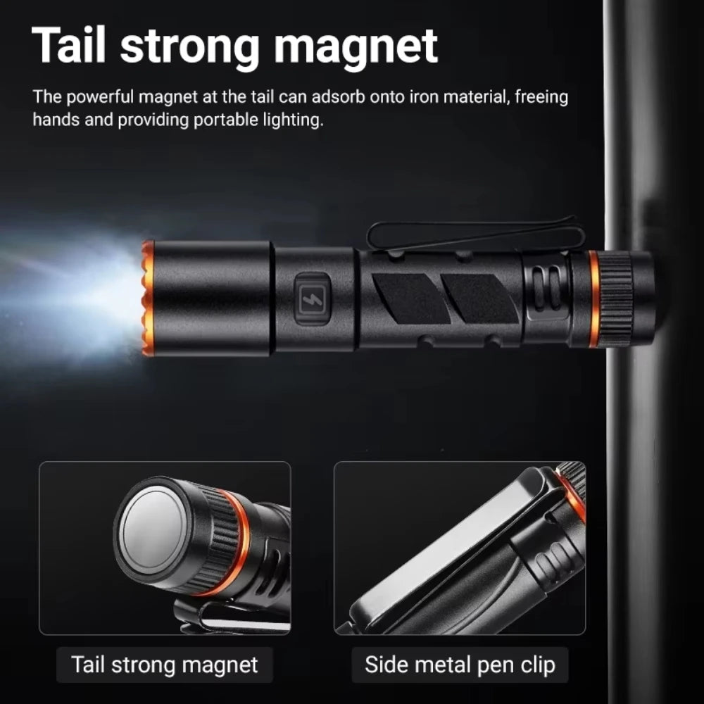 High Power LED Flashlight USB Rechargeable Flashlights Mini Torch Emergency Light Zoom Flashlight Aluminium Alloy Material Oasis Select