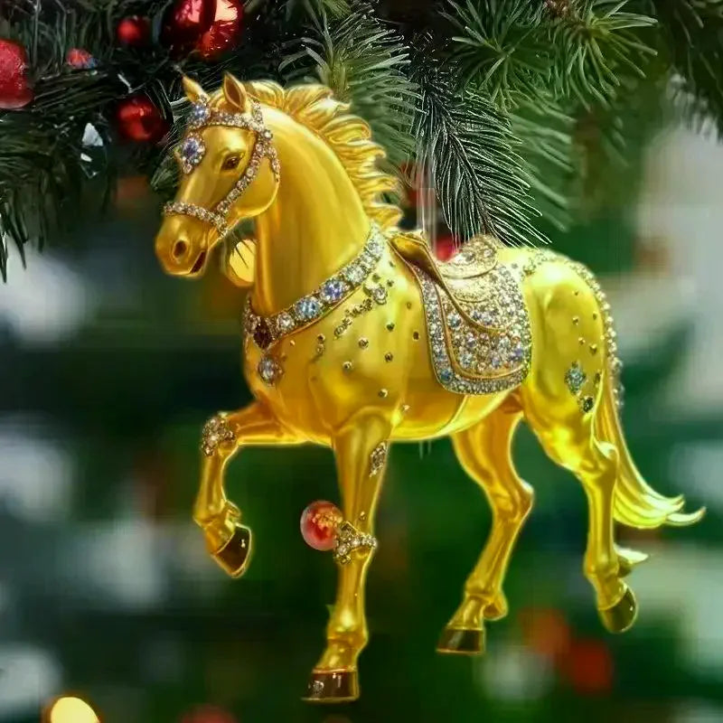 Exquisite 2D Acrylic Horse Car Rearview Mirror Pendant Backpack Charm Christmas Tree Ornament Party New Year Hanging Decoration Oasis Select