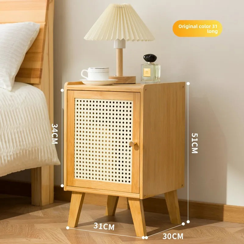 Nordic solid wood bedside table small apartment sofa side cabinet simple rattan edge storage locker corner few small cabinets Oasis Select 31 long primary