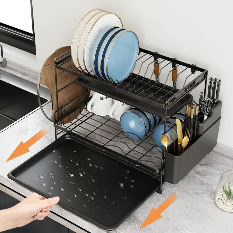 Kitchen Dish Shelf Countertop Cutlery Plate Drain Rack Basket Multifunctional Household Dish and Chopsticks Drain Storage Box Oasis Select