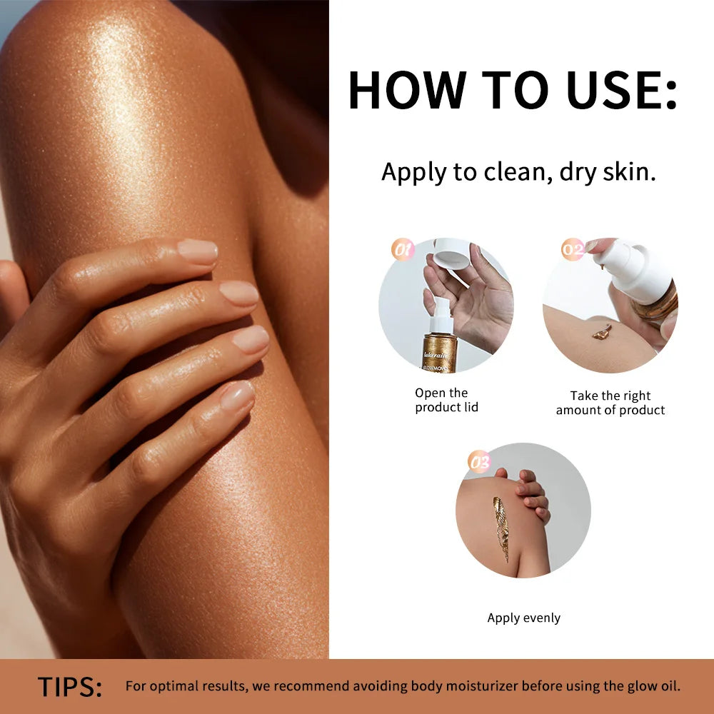 Lakerain 100ml Glowmoves Glow Oil Long Lasting Smoothing Nourishing Deep Moisturizing Shimmering Non-greasy Body Care Glow Oil Oasis Select
