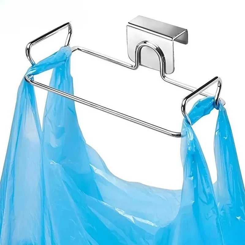 Stainless Steel Kitchen Non Perforated Garbage Rack With Hanging Bracket Cabinet Door With Cloth And Garbage Bag Storage Rack Oasis Select