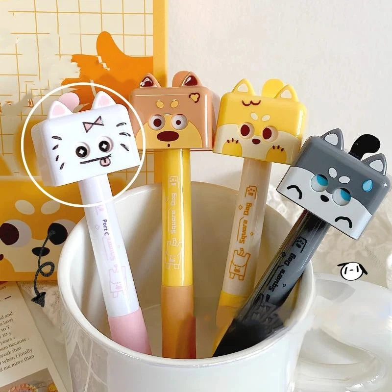 1/4Pcs Cute Cat Gel Pen 0.5mm Black Ink Smooth Ballpoint Pen Stress Relief Quick Drying Neutral Pen School Office Oasis Select 4pcs B