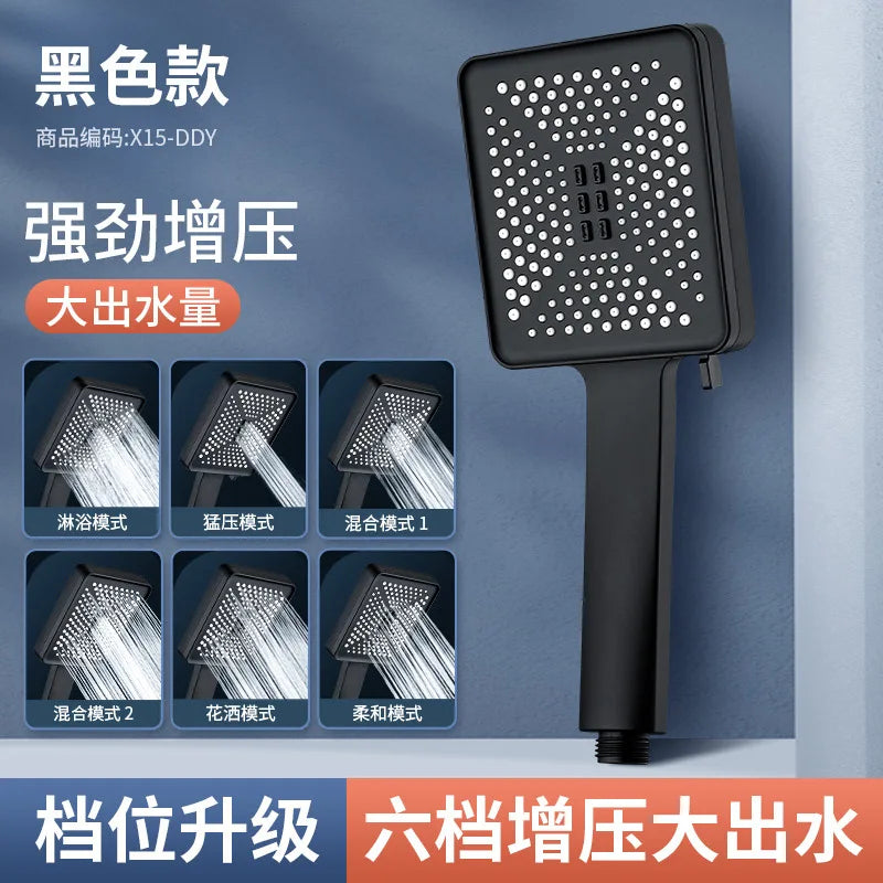 6 Mode Adjustable Rainfall Shower Large Flow Showerhead High Pressure Water Saving Shower Mixer Set Bathroom Accessories New Oasis Select Black Shower