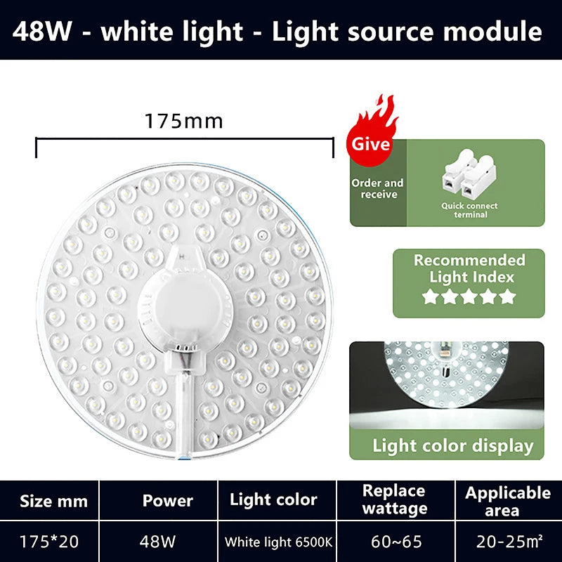 Hot Sale 1 Set Magnetic Suction LED Panel Circle Ring Light 12W 18W 24W 36W 48W 72W LED Round AC220V Ceiling Lamp Light Source Oasis Select 48W white light