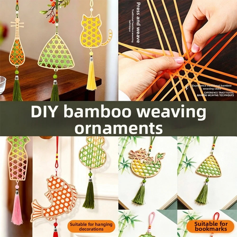 Handmade Bamboo Pendant Material Kit Cat Butterfly Zongzi Dragon Boat Festival DIY Kit Handicraft Tassel Hanging Ornaments Oasis Select