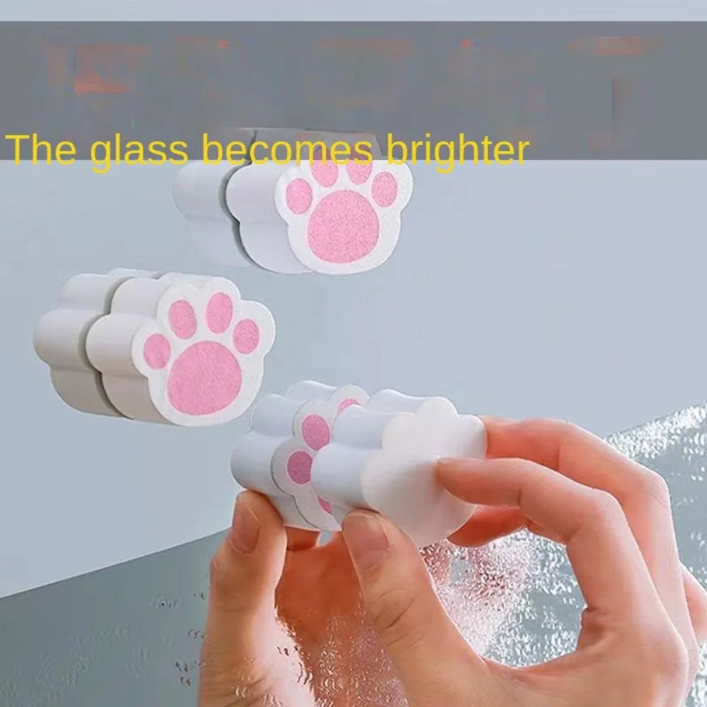 Cute Cat's Paw Shaped Mirror Wipe Magic Sponge Glass Wipe Cleaning Scrubber Adhesive Bathroom Mirror Sponge Cleaner Oasis Select