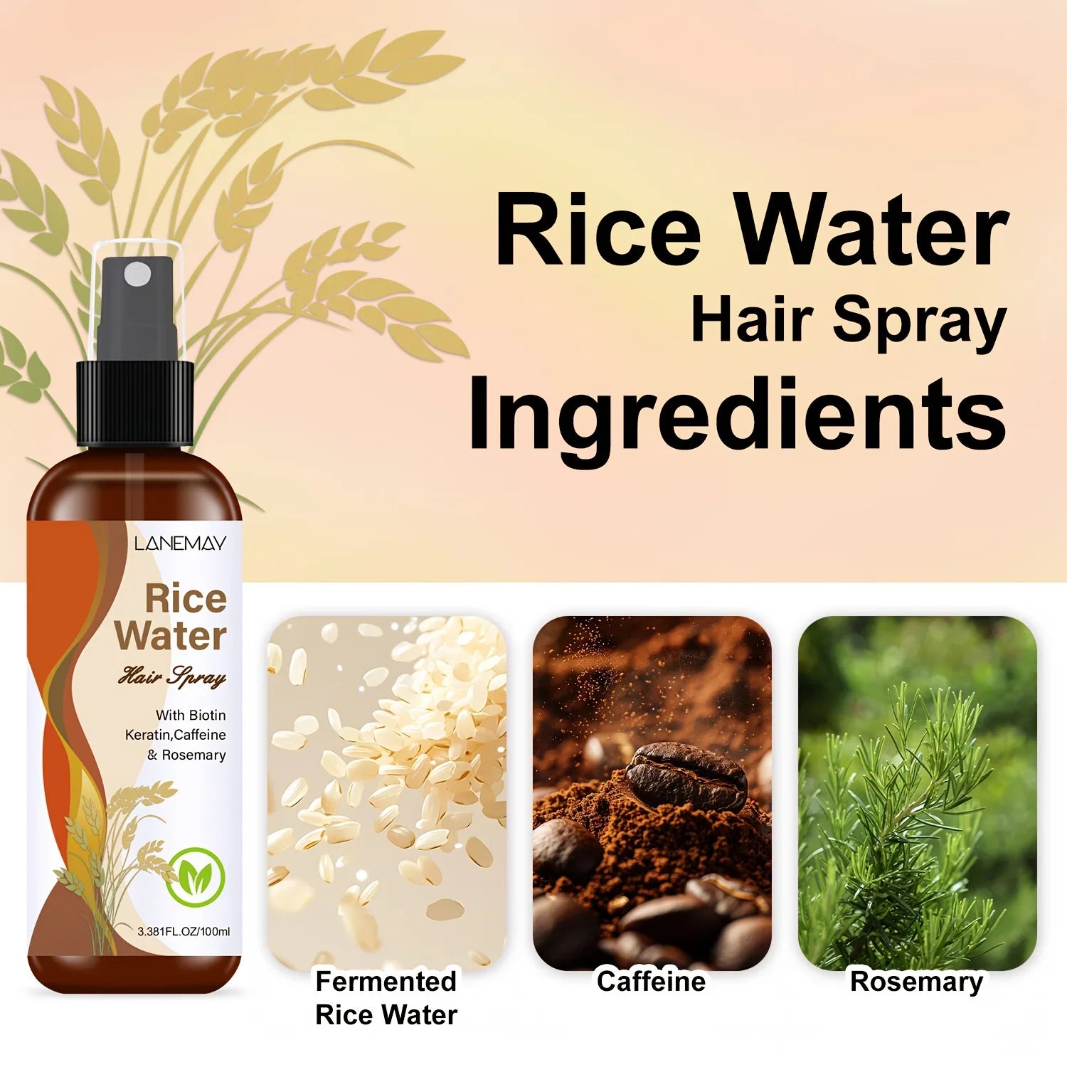 Rice Water Hair Spray – Biotin, Keratin, Caffeine & Rosemary Hair Spray Mist Oasis Select
