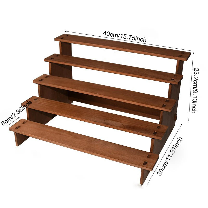 Wooden Multi-Tier Jewelry & Figurine Display Stand | 2–5 Layers