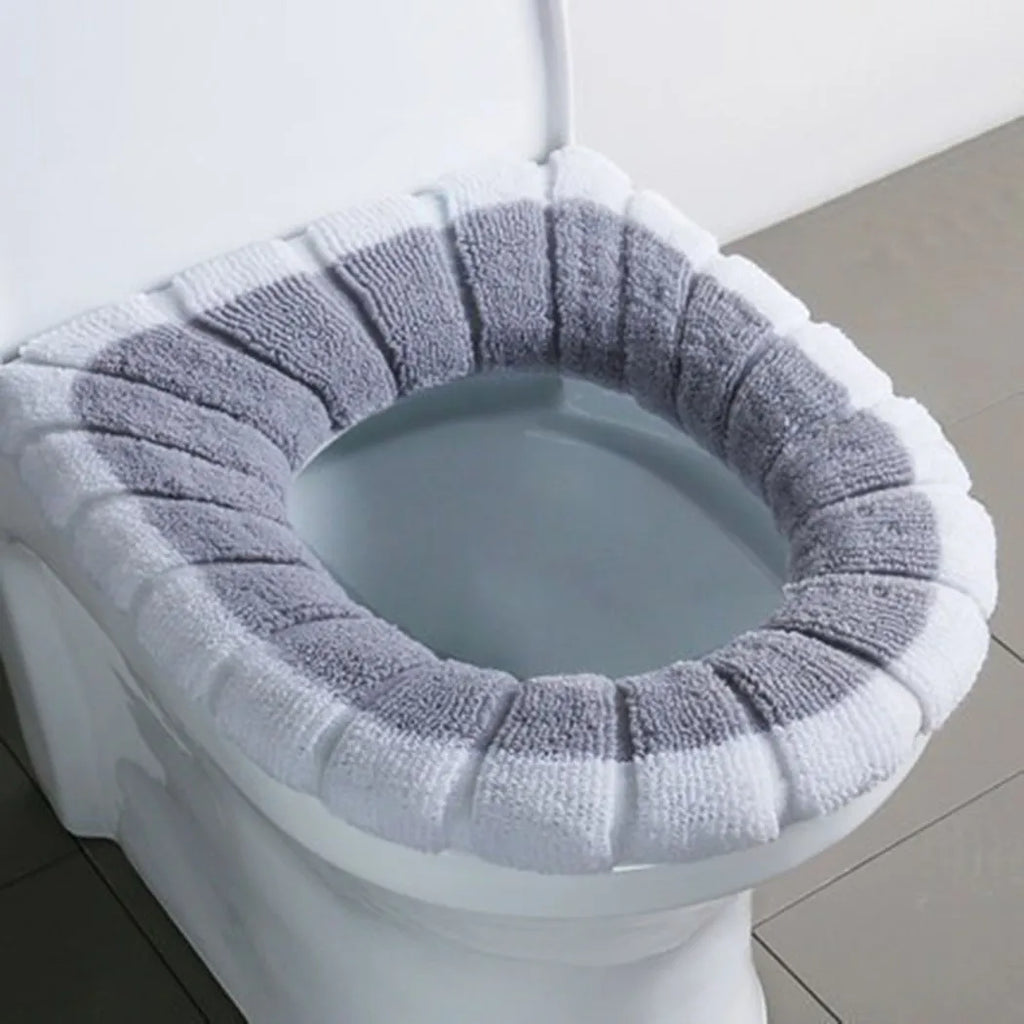 1Pcs Bathroom Toilet Seat Cover Mat Washable Warmer Bathroom Toilet Cushion With Handle Thicker Soft Knitting Closestool Pad Oasis Select White Gray