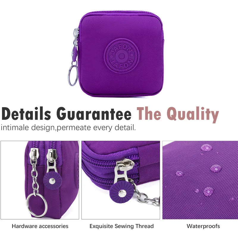Mini Nylon Waterproof Coin Purses Key Bag Wallets Portable Square Small Card Holder Zipper Zero Wallets Card Bags Headphone Bags Oasis Select