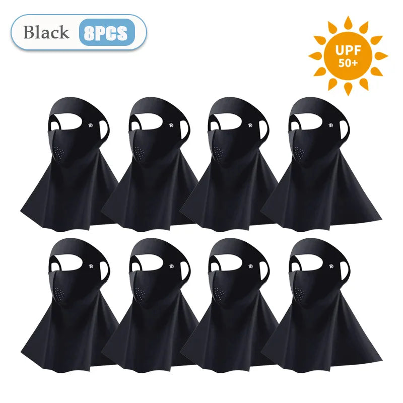 1-10PCS 3D Ice Silk Sun Face Mask Women UV Protection Cooling Breathable Dustproof Balaclava for Outdoor Sports Cycling Oasis Select Black-8PCS