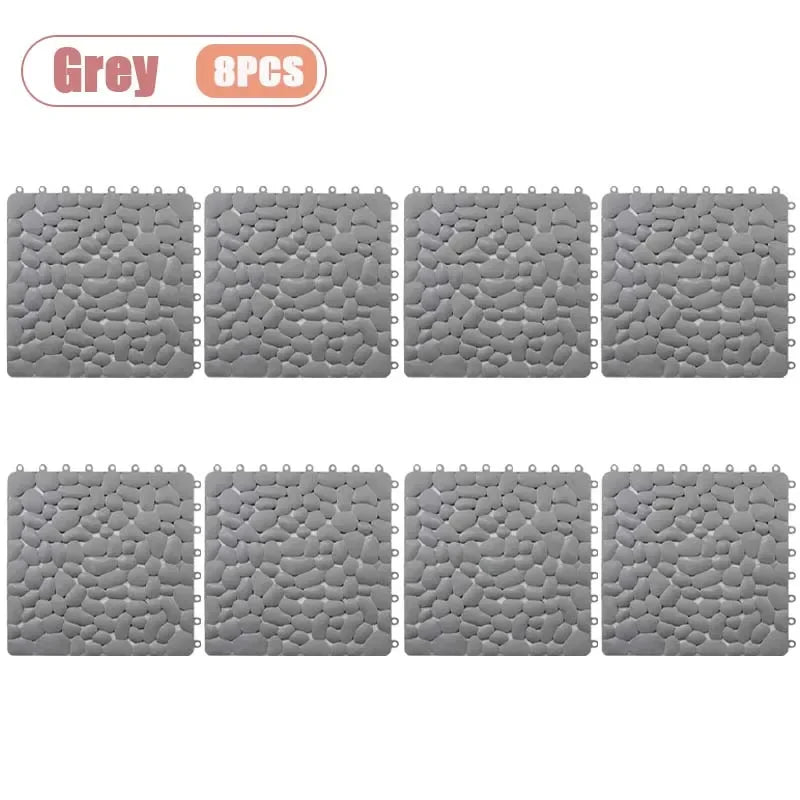 1-10PC 30X30cm Bathroom Pebble Non Slip Mat Waterproof Splicing Shower Pad for Toilet Room Floor Drop Resistant Foot Cushion Mat Oasis Select Grey-8PCS