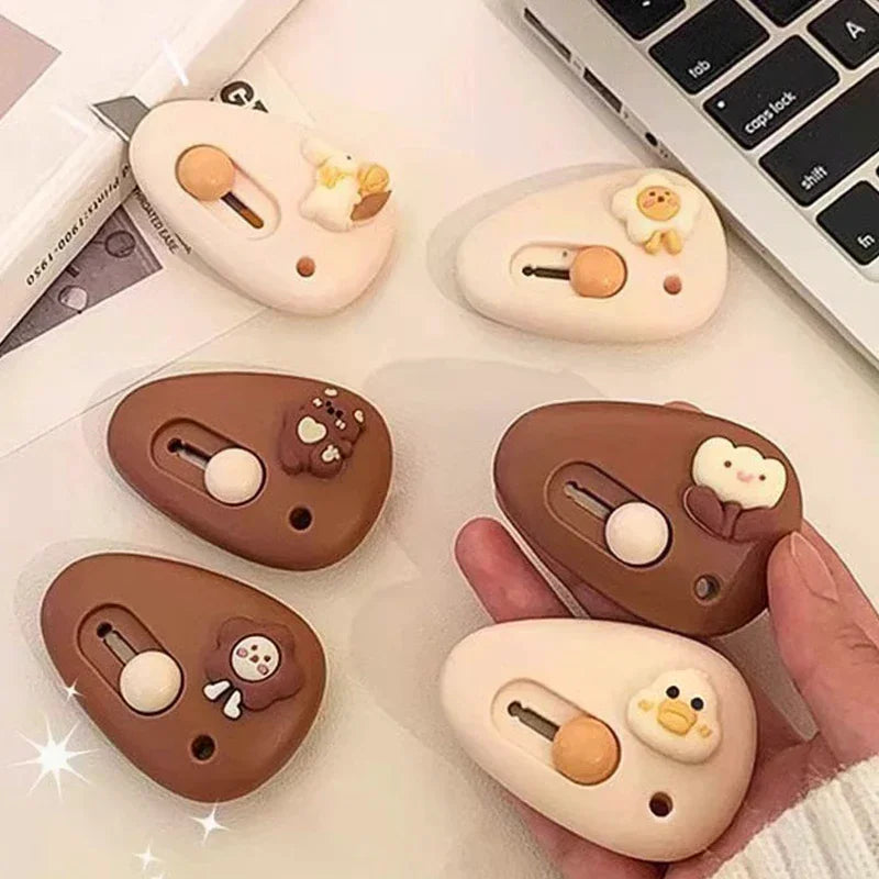 1pc Cute Cartoon Pebble Portable Art Knife Unpacking Express Knife Student Mini Paper Knife School Office Cutting Supplies Oasis Select