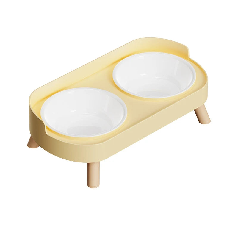 Double Pet Bowl No Spill Food Water Feeder with Stand Neck Support for Cats Dogs Anti Knock Anti Slip Elevated Design Oasis Select plastic bowl yellow