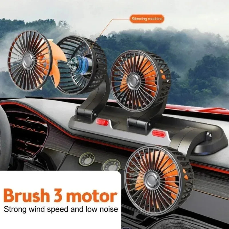 1/2/3 Head Car Fan Summer Air Fan USB/12V/24V Fan Cooler Adjustable 2 Speeds Silent Fan for Home Desk Office&Car Air Fan Oasis Select