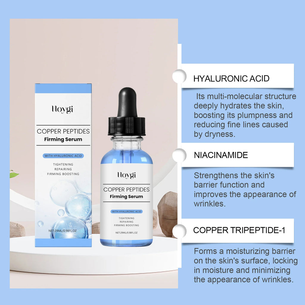 Copper Peptides Face Serum Firming Lifting Hyaluronic Acid Repair Damaged Skin Reduce Fine Lines Improve Sagging Soothing 30ml Oasis Select