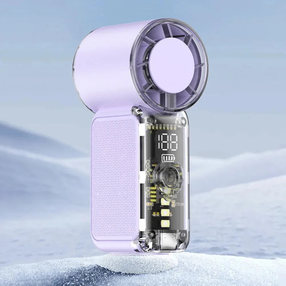 New Powerful Turbo Mini Handheld Fan LED Light USB Rechargeable Portable Outdoor Wind Blower Mini Air Cannon Fan Office Oasis Select purple