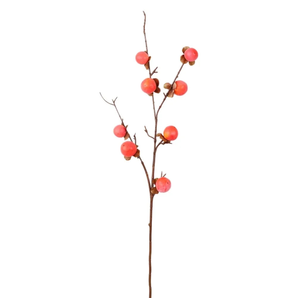 8 Heads Artificial Persimmon Branch Handmade Realistic Simulation Persimmon Fruit Elegant Foam Fake Plants Wedding Decor Oasis Select Orange Red L
