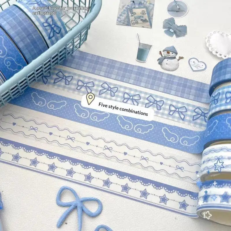 2/3Pcs INS Style Decorative Tape Set Wing Bow Grid Pattern Cute Adhesive Tapes for DIY Scrapbooking Journaling Craft Projects Oasis Select