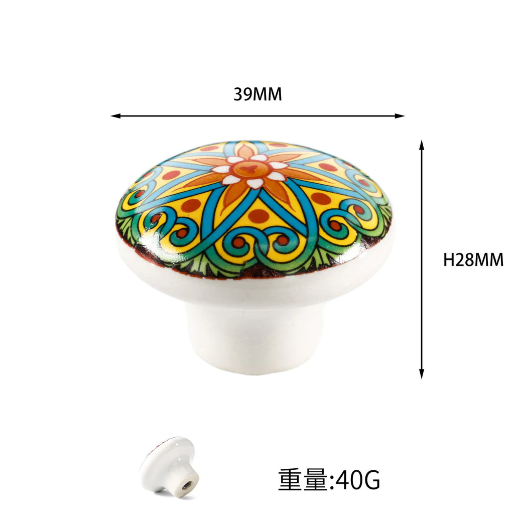 Bohemian Style Ceramic Knob 1pcs, Antique Metal Finish Screw In Pull Handles for Cabinet Doors and Drawer Oasis Select green