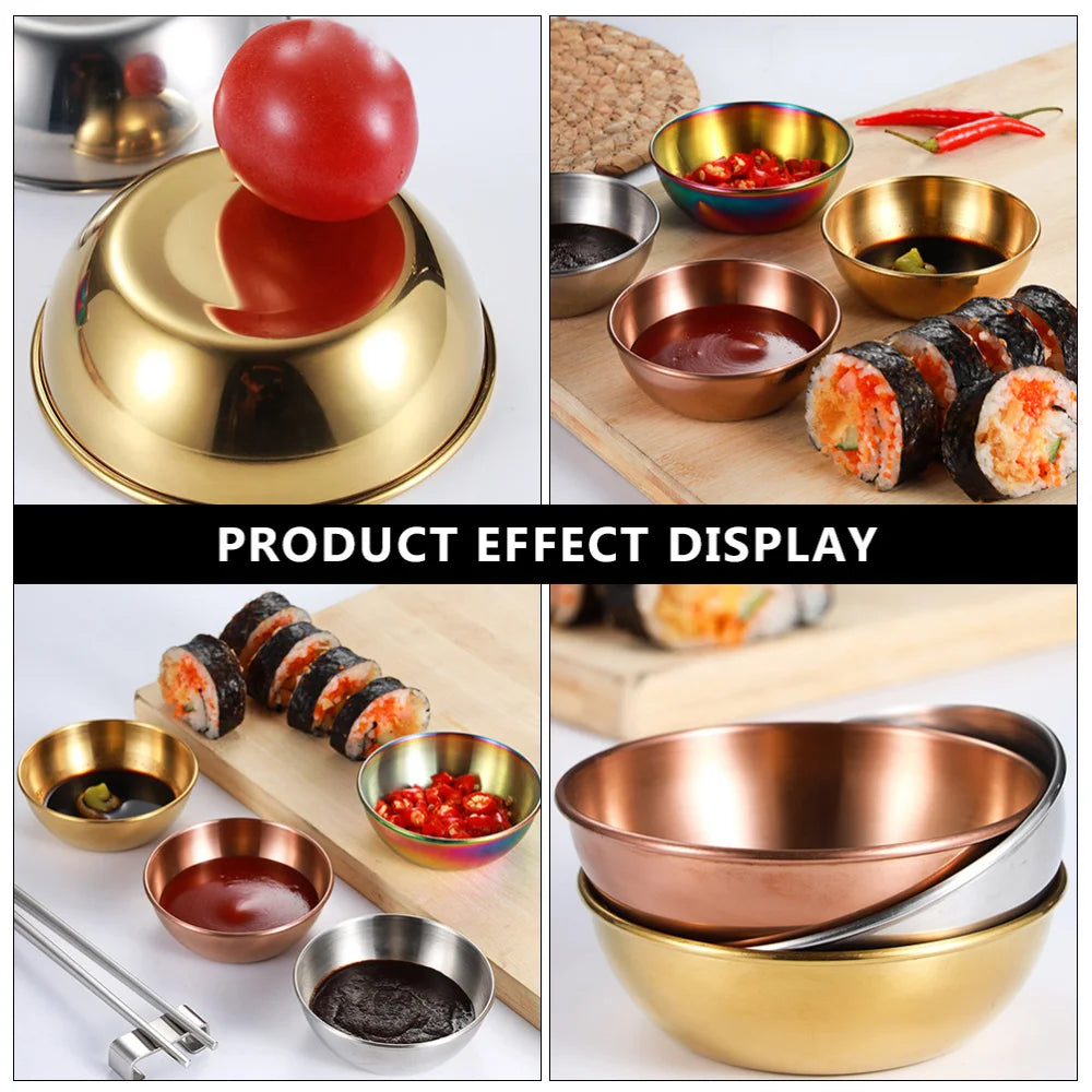 4pcs Golden Sauce Dish Appetizer Serving Tray Stainless Steel Sauce Dishes Spice Plates Kitchen Supplies Plates Kitchen Supplies Oasis Select