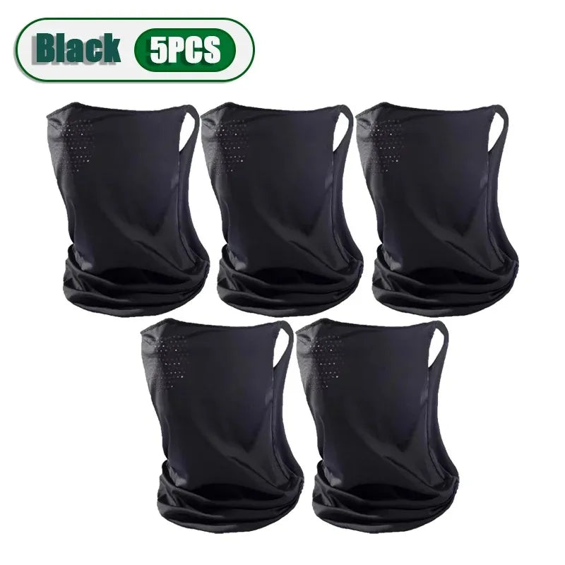 Summer Sunscreen Ice Silk Mask Neck UV Protection Face Cover Sunscreen Face with Brim Outdoor Cycling Sun Protection Hats Caps Oasis Select Black-5PCS