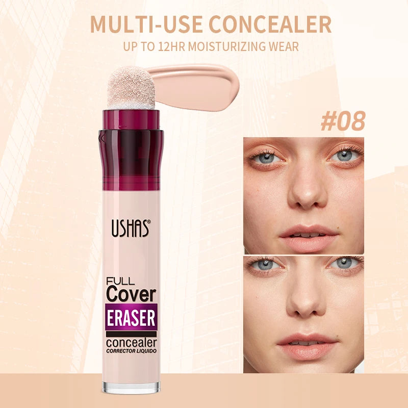 USHAS 12-Shade Liquid Concealer – Rotating Sponge, Long-Lasting