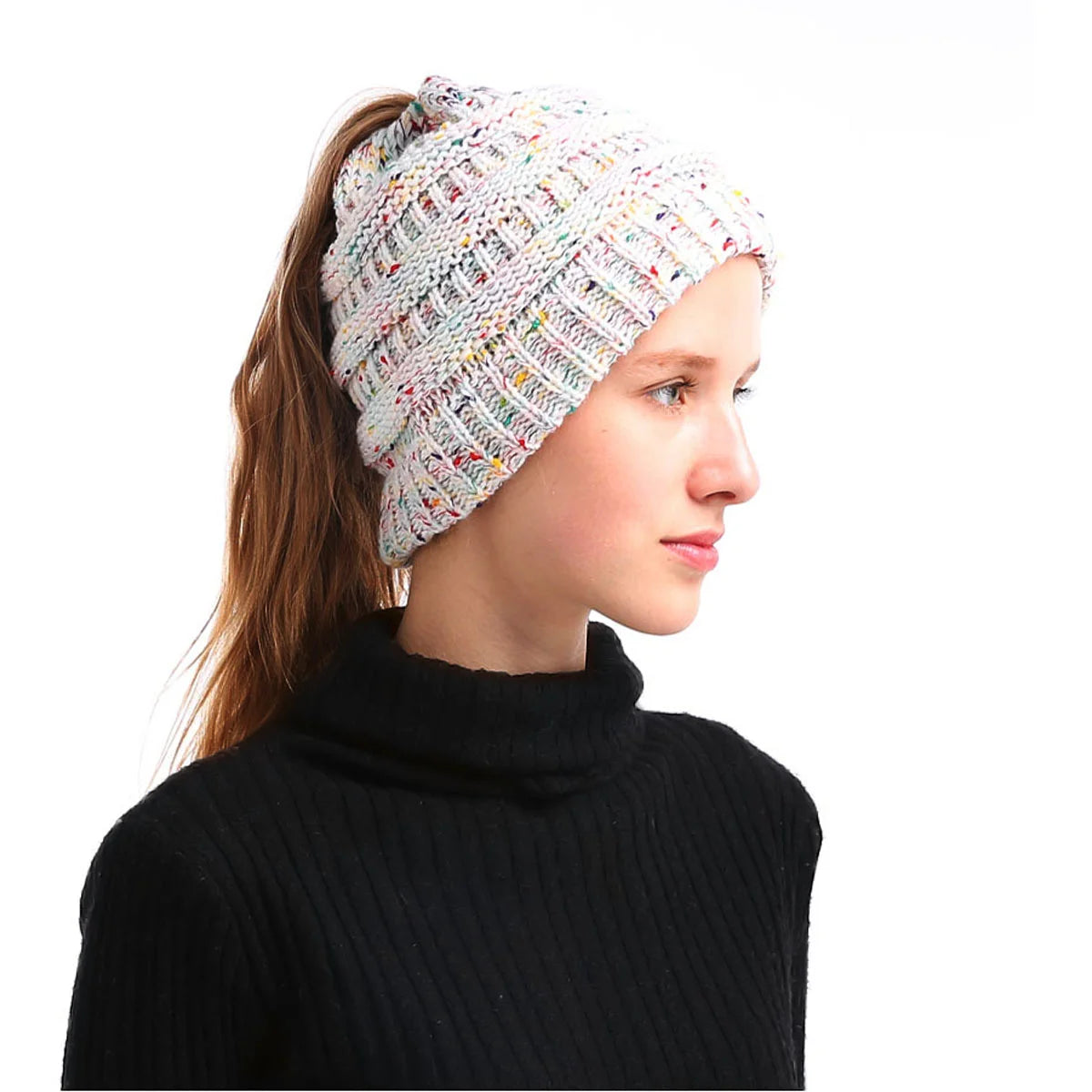 Mixed color hollow top hat with large brim, knitted ponytail, parent-child hat, yarn and yarn versatile Oasis Select 13