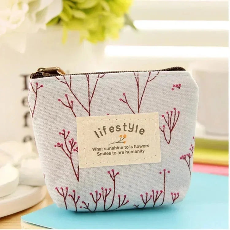 Fashion Flower Pattern Coin Purses Small Fresh Canvas Coin Wallet Lady Girls Earphone Coin Key Money Storage Bag Zipper Pouch Oasis Select 10x8x4cm 2