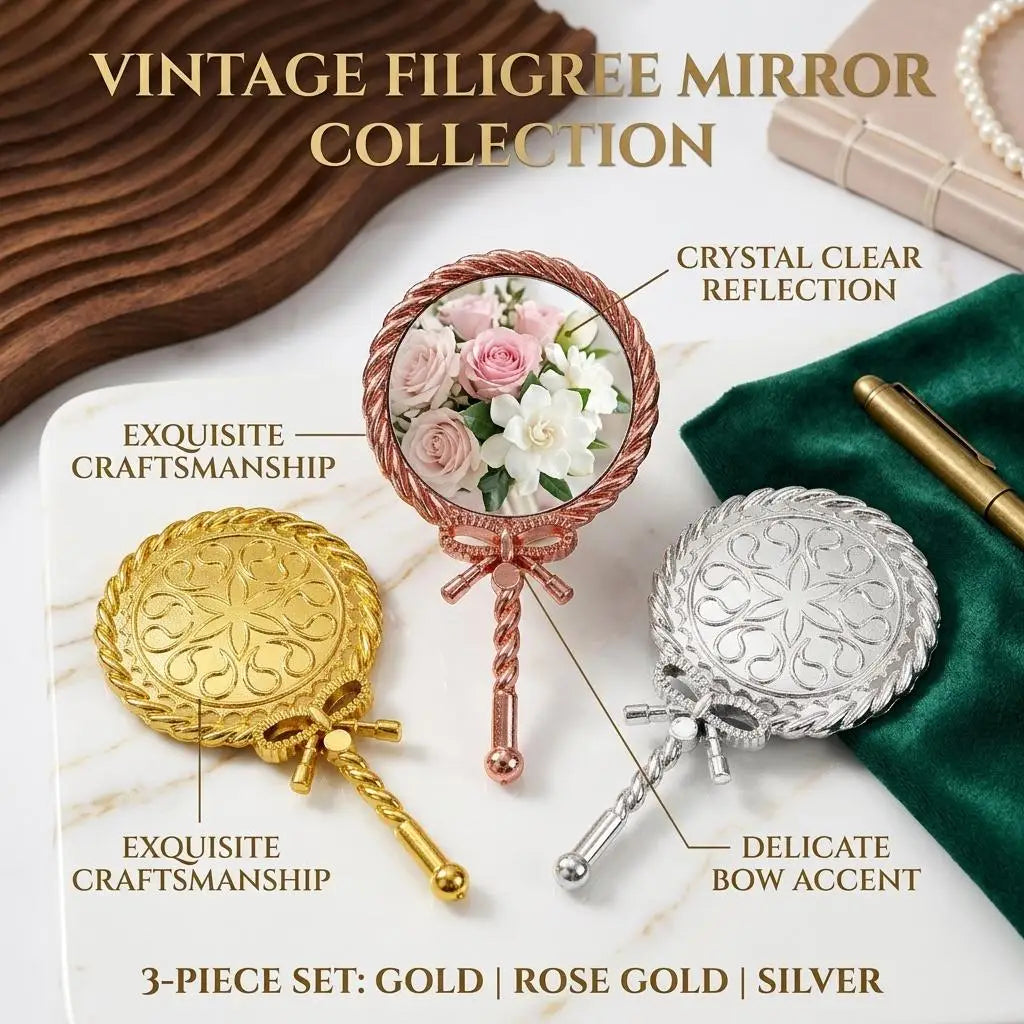 Golden Bow Knot Handheld Makeup Mirror – Vintage Aesthetic