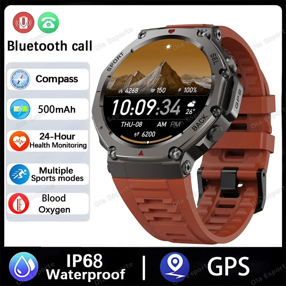 Military GPS Smart Watch AMOLED Compass Altimeter HD Calls