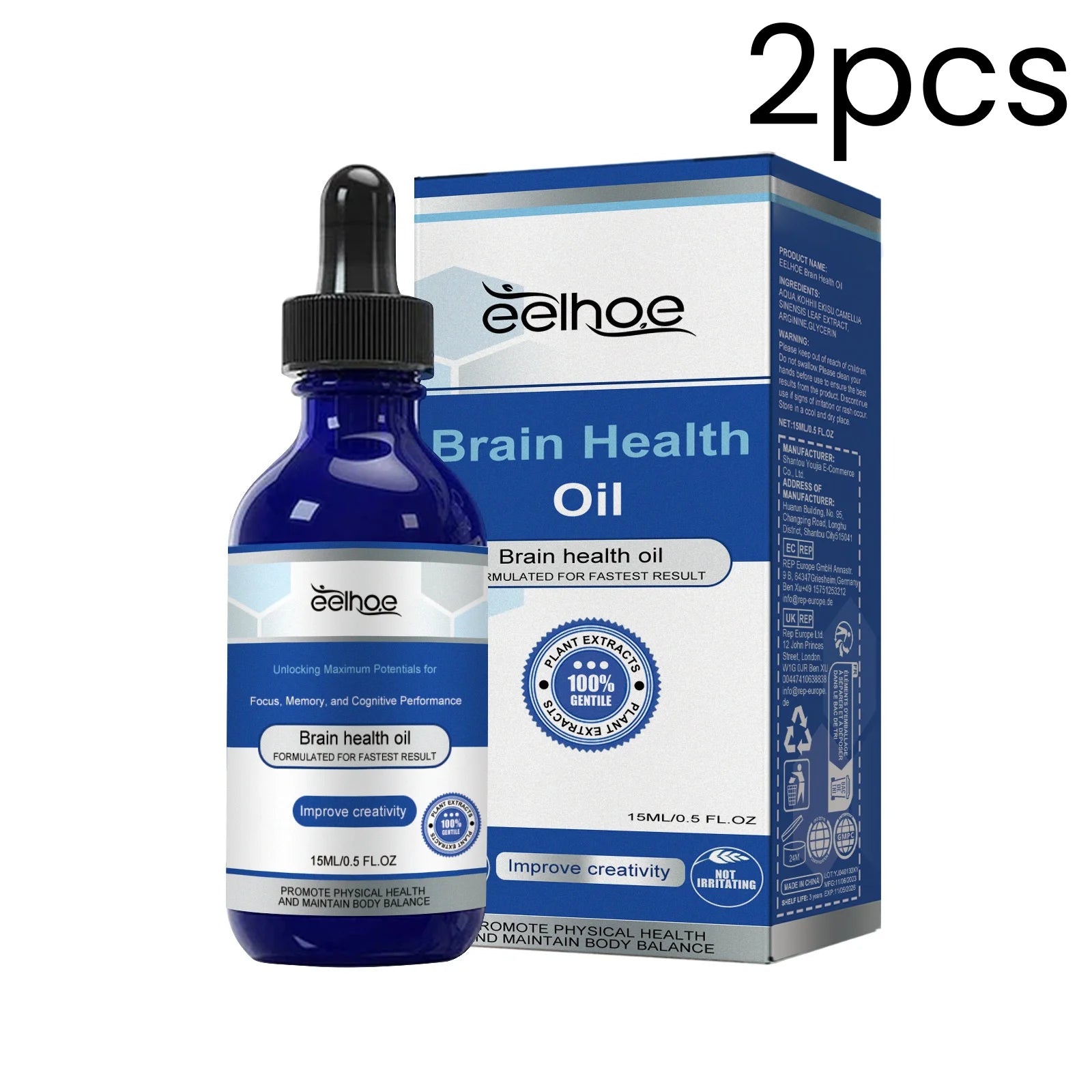 EELHOE Brain Health Oil – Focus & Cognitive Support 15ml Cognitive Essential Oil Oasis Select 2pcs 15ml