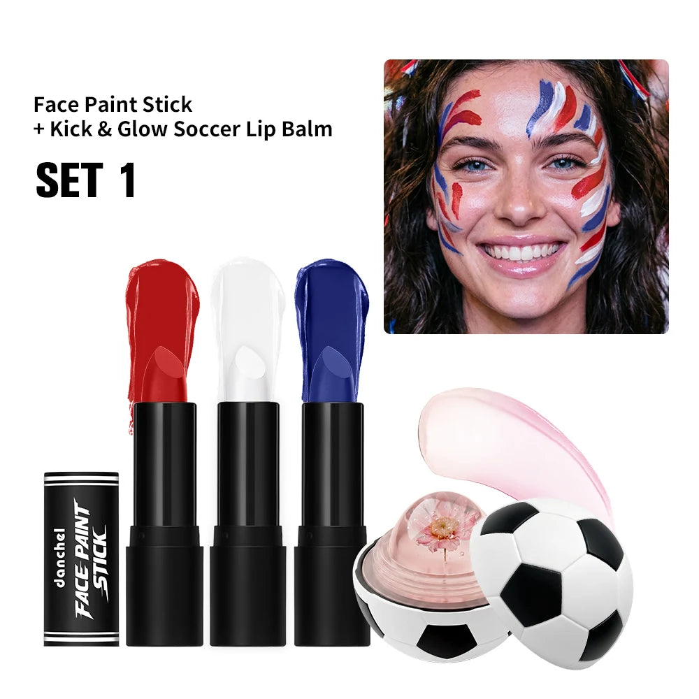 Face Paint Stick & Lip Balm Combo Waterproof High Colored Paint Stick for Cosplay Parties Sports Game Halloween Festivals Makeup Oasis Select SET 1