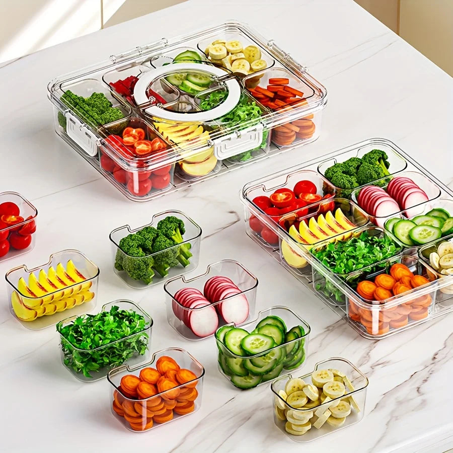 Divided Plate with Lid, Food Storage Box, Snack Box, 4/8 Grid Snack Box, Fruit Storage Box for Refrigerator, Vegetable, Fruit Oasis Select